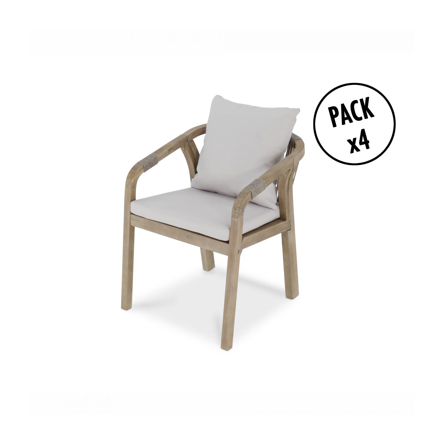 Pack de 4 sillas jardín de madera de acacia y cuerda – Riviera