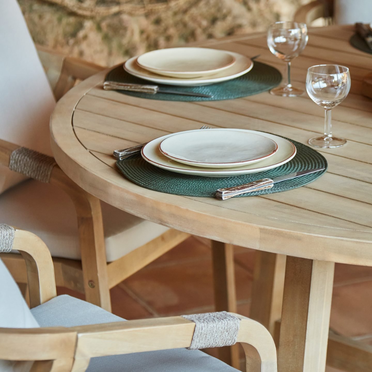 Pack de 4 sillas jardín de madera de acacia y cuerda – Riviera - Image 11