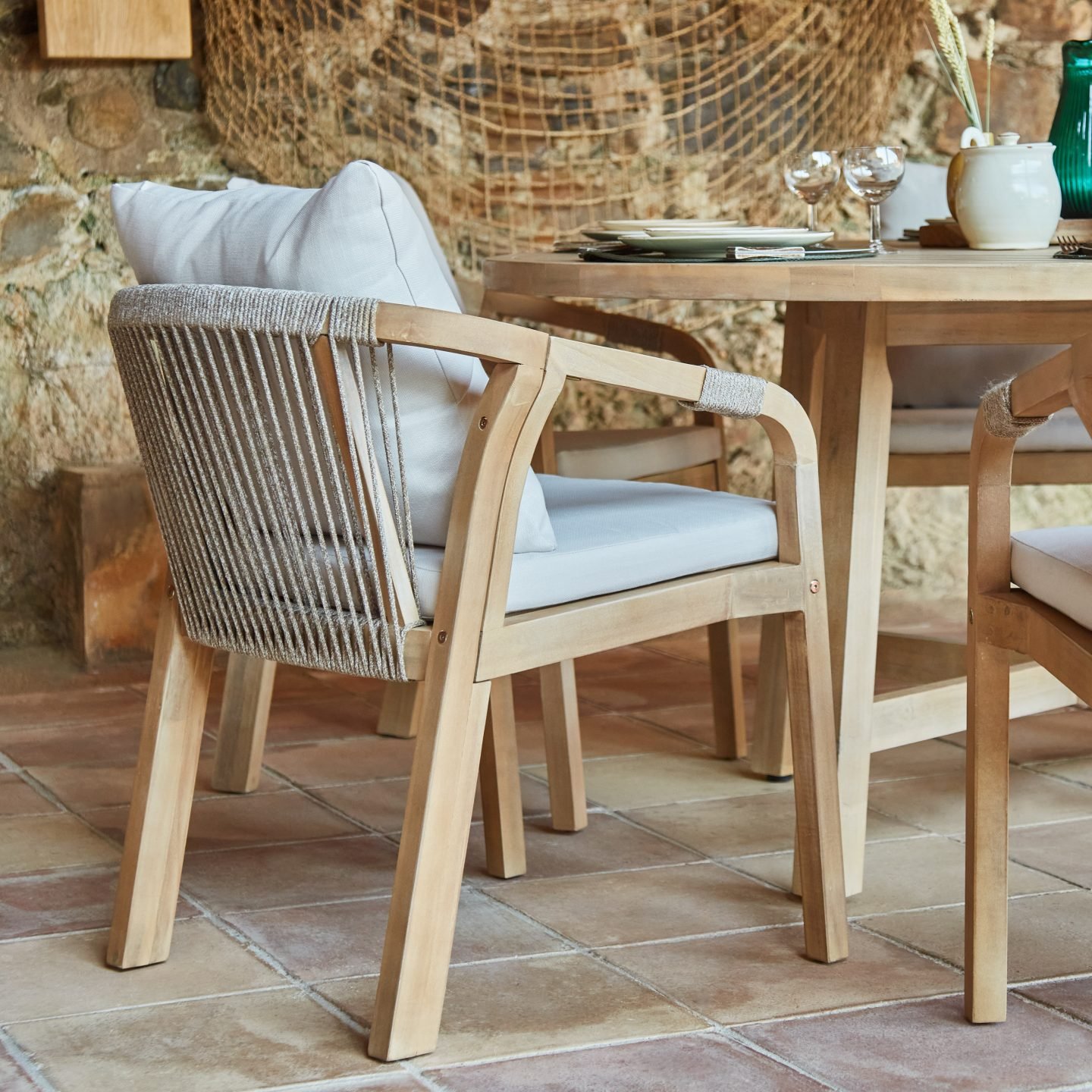 Pack de 4 sillas jardín de madera de acacia y cuerda – Riviera - Image 7
