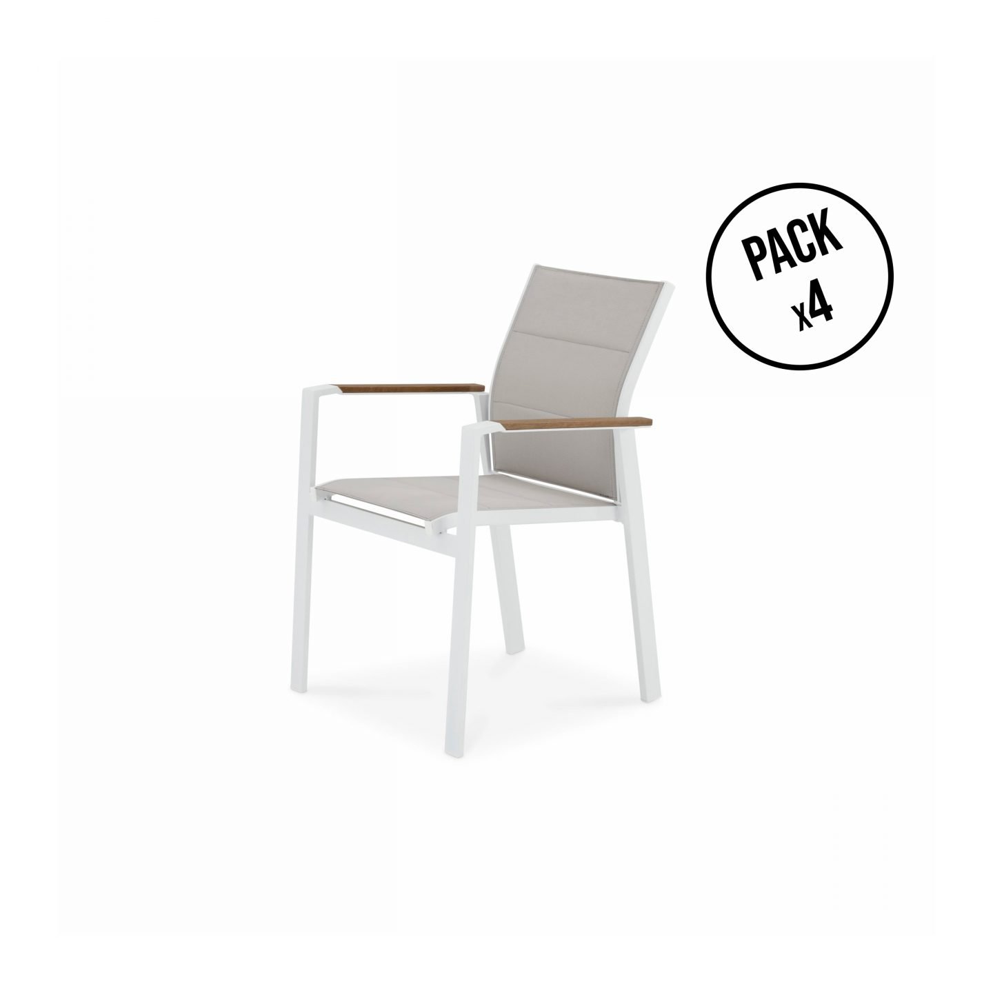 Pack de 4 sillas apilables aluminio blanco y textileno acolchado - Osaka