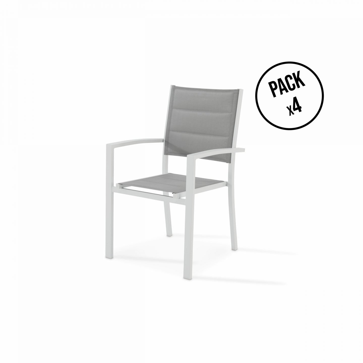 Pack de 4 sillas apilables aluminio blanco y textileno acolchado gris - Tokyo
