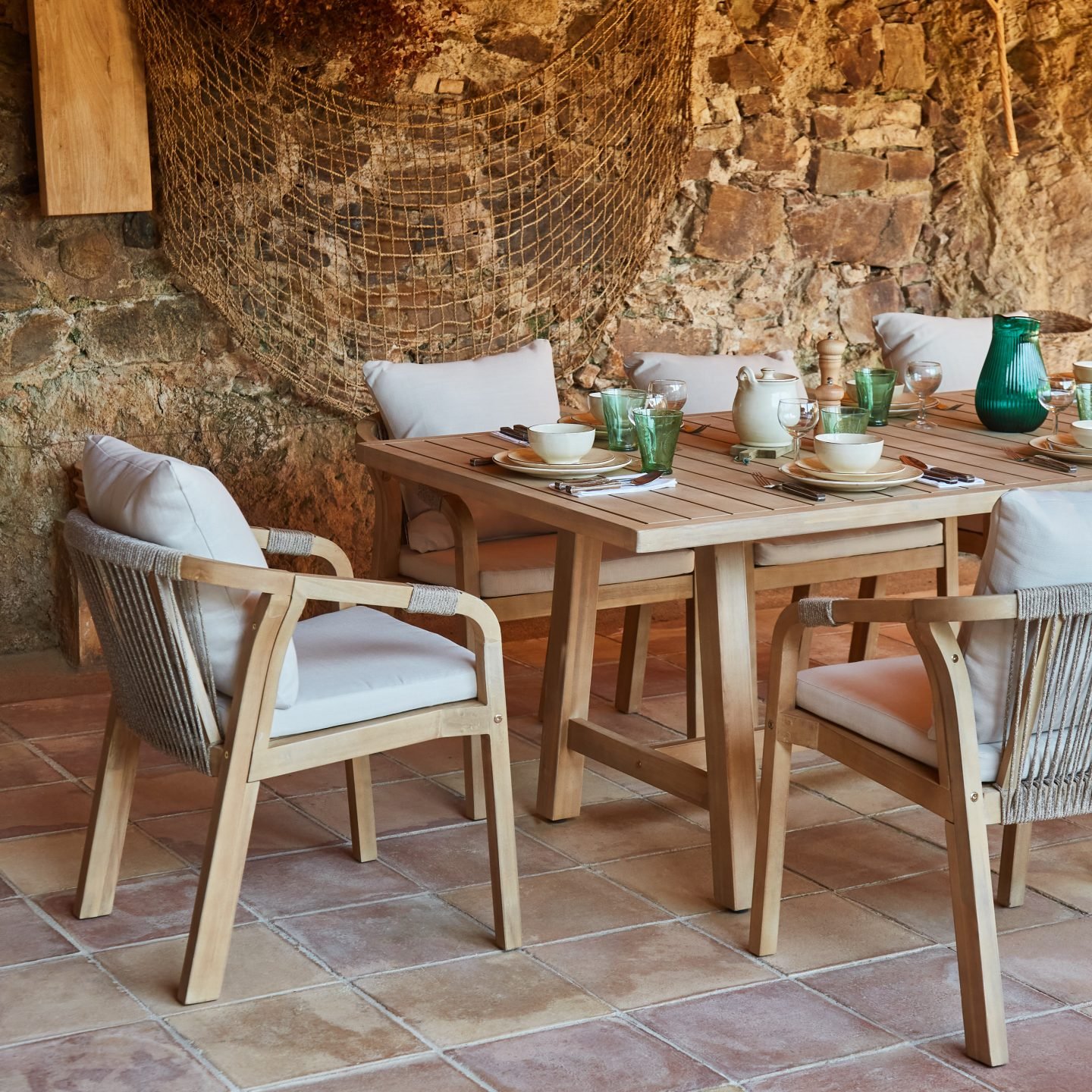 Pack de 4 sillas jardín de madera de acacia y cuerda – Riviera - Image 5
